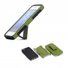 Walleva Green Shock Resistant+Holster+Stand Case For iPhone 5/5S With Belt Clip